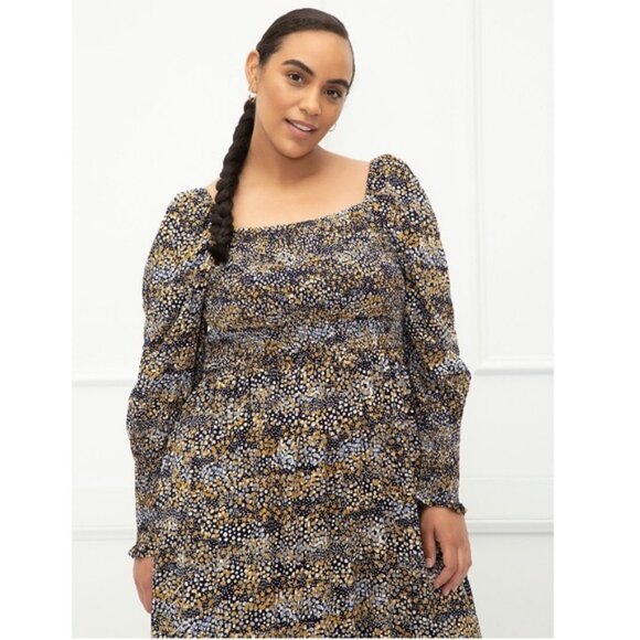 ELOQUII Elements Mixed Dot Print Midi Dress w/ Smocked Bodice Women's Size 18/20 - Picture 9 of 9